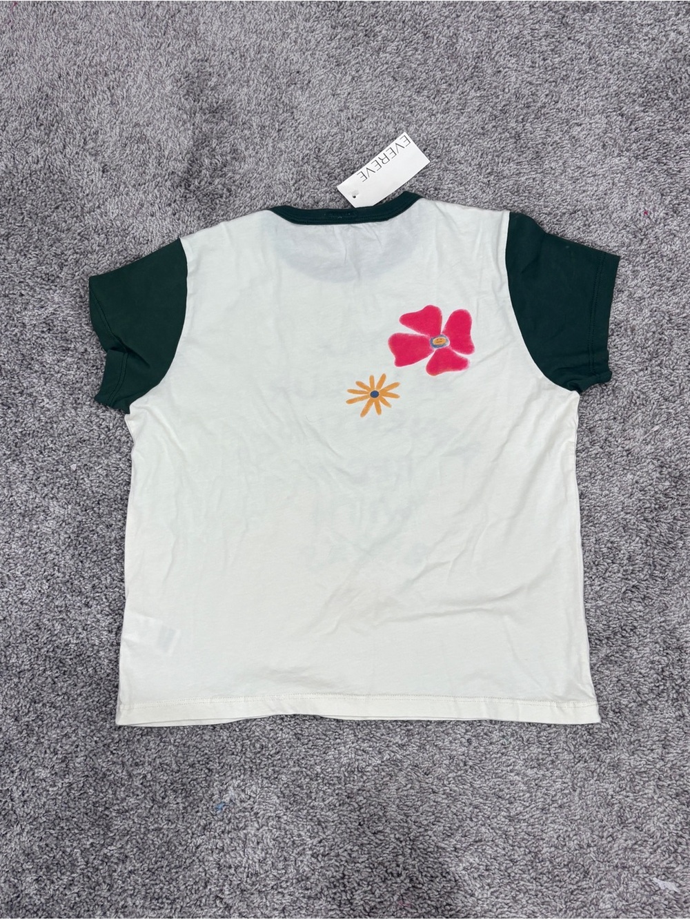 MOTHER White Tee with Dark Green Trim and Blue Graphic - Picture 3 of 8
